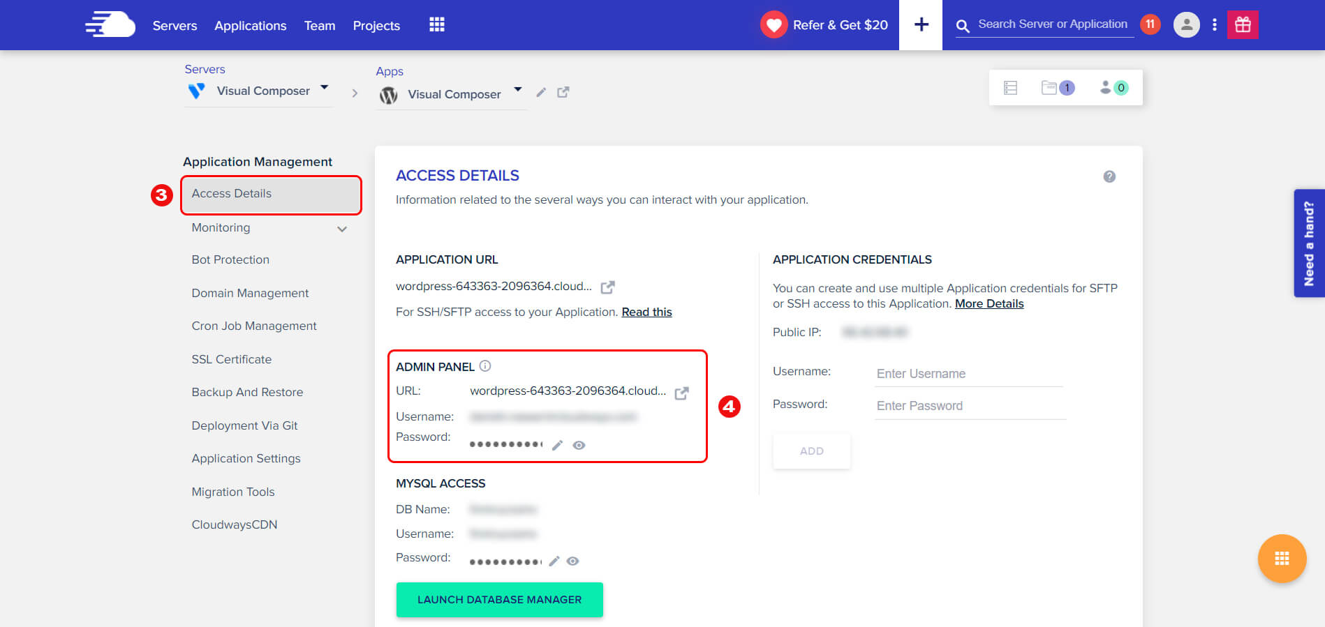 Access details in Cloudways settings