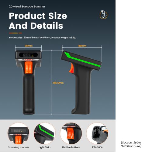 Syble XB-D40 2D Wired Barcode Scanner - Image 3