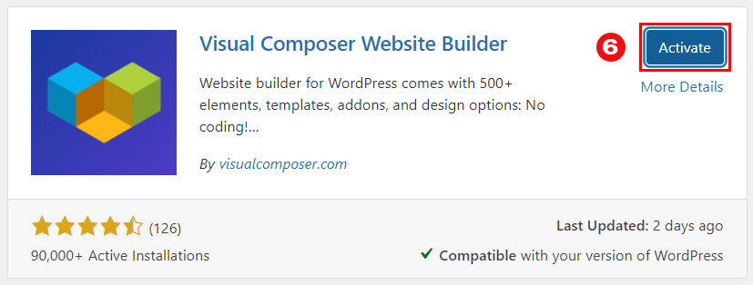 Visual Composer activation in WordPress