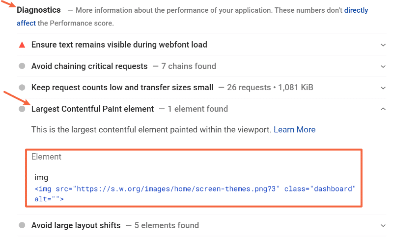 The LCP element from the desktop – PageSpeed Insights