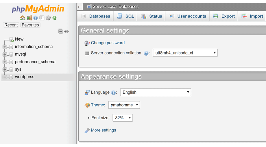 PhpMyAdmin WordPress Database