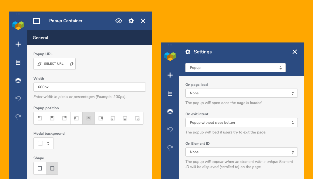 WordPress popup builder settings and options