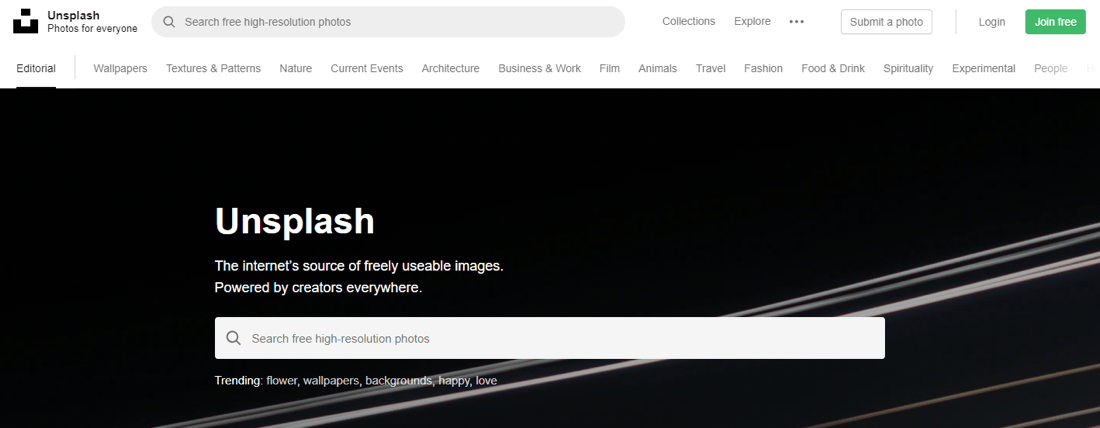 Unsplash search bar