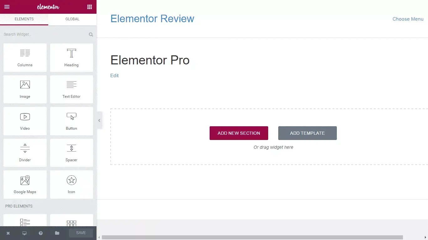 Elementor Website Builder Interface